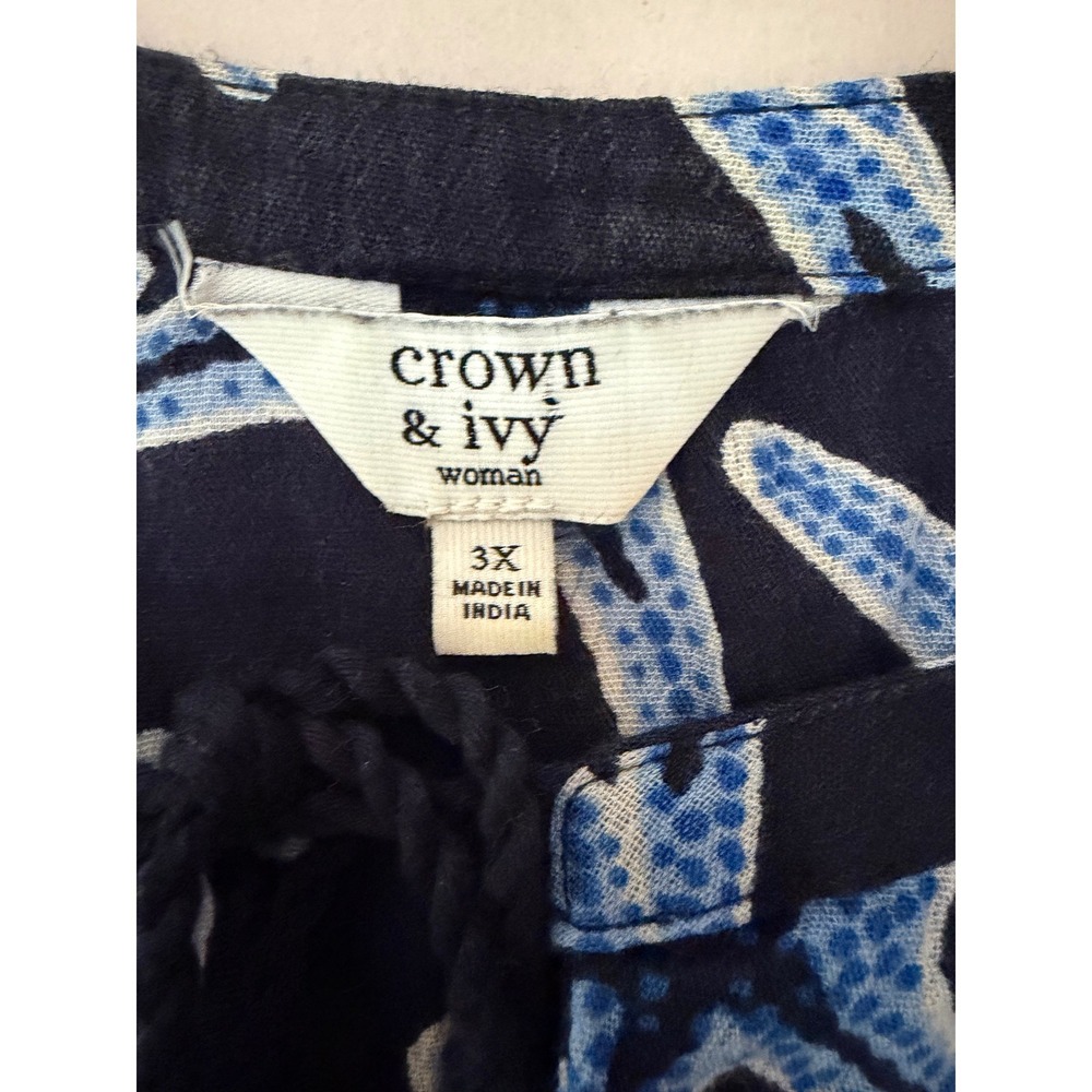 Crown & Ivy Peasant Blouse 3X Navy Blue Starfish, Coastal, Beach, Boho, Summer - Picture 5 of 9